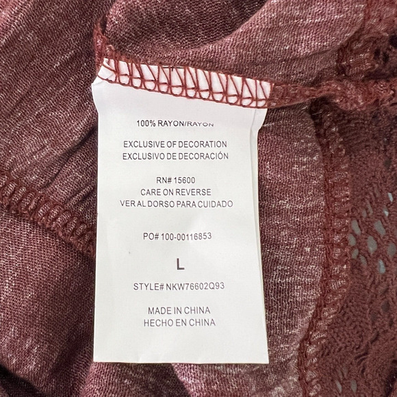 Rewind V-Neck, Lace Juniors Top Blouse Long Sleeve Brown, Small flaws Sz L - Picture 9 of 10